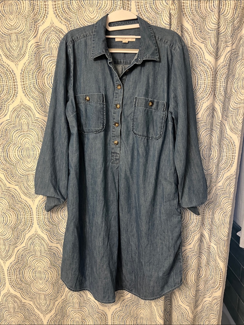 LOFT Denim Blue Long Sleeve Shirt Dress